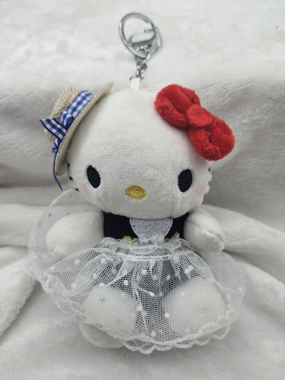 Hello Kitty Plush Keychain with Red Bow and White Tulle Dress